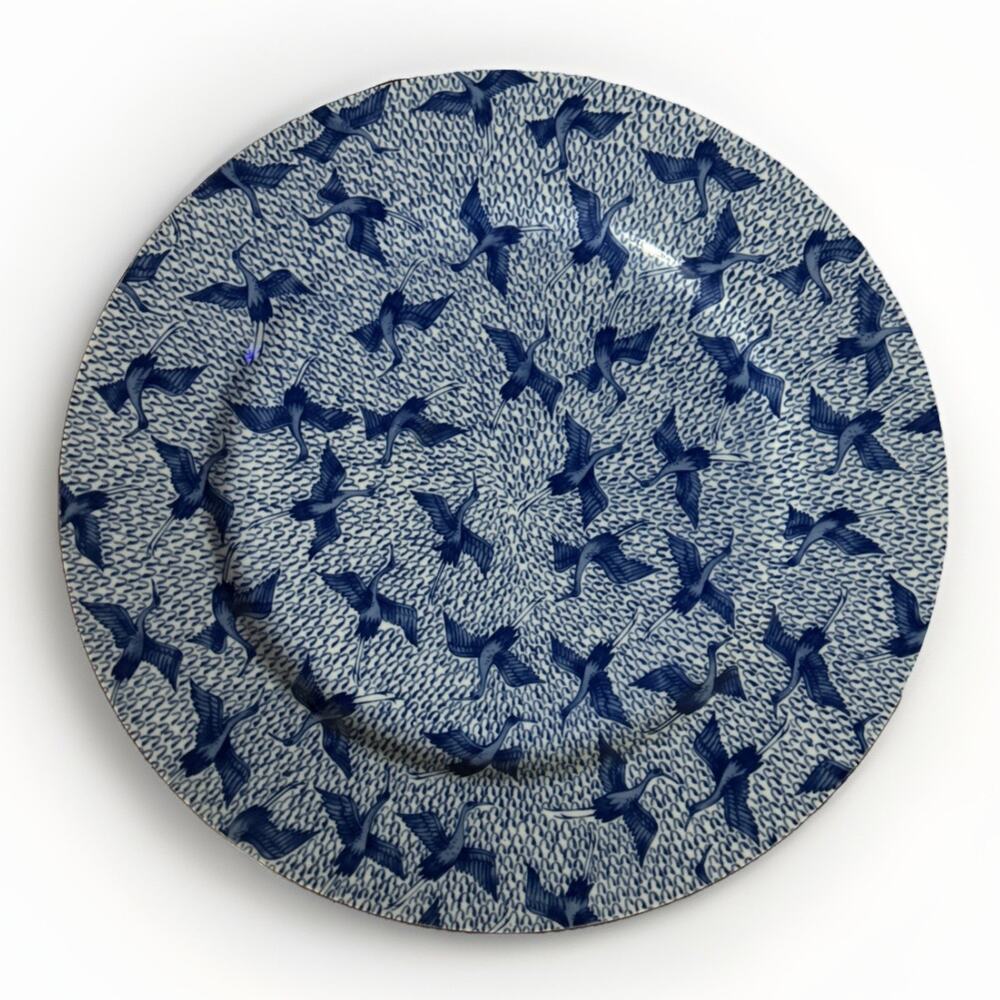 Vintage Fitz & Floyd Blue Stork Serving Platter 12” Blue White Chinoiserie 1977